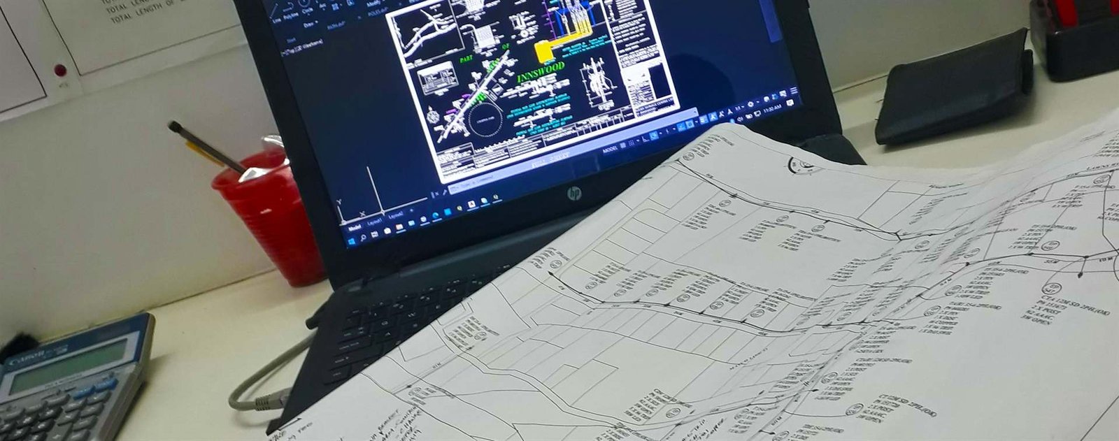 Electrical pole line CAD design on screen